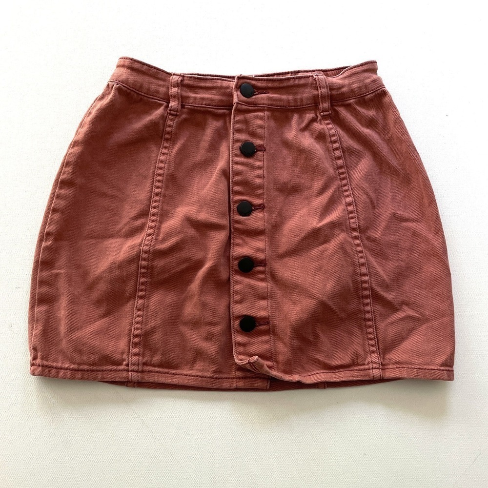 Billabong Women's 26 Burnt Orange Denim Mini Skirt Button Front Casual Retro Y2K